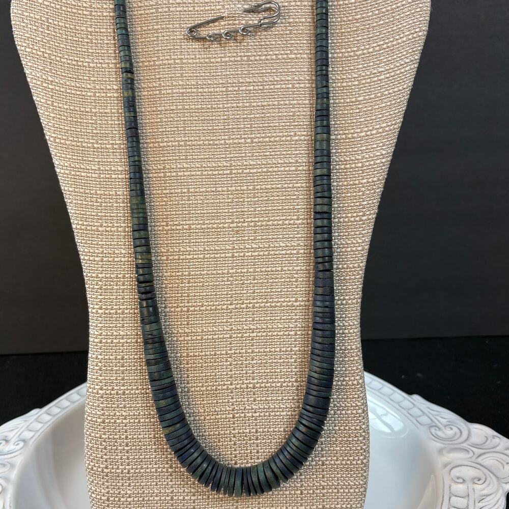 Dyed Wooden Disc Statement Necklace Jewelry Dark  Blue/Green